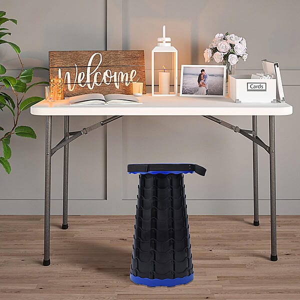 Portable Folding Stool with Strap (Size 25 Cm) - Blue & Black