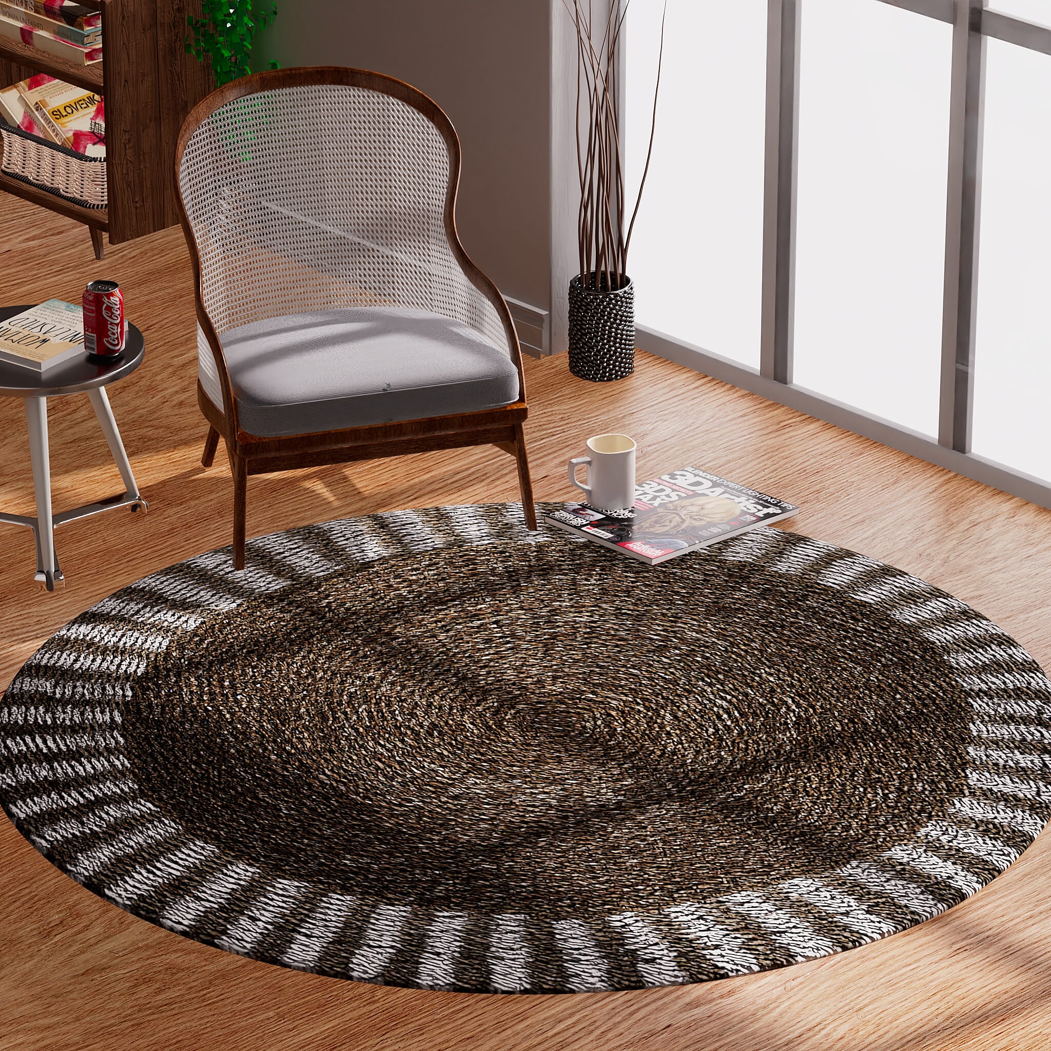 Bali Collection Handmade Woven Seagrass Rug - White and Light Brown