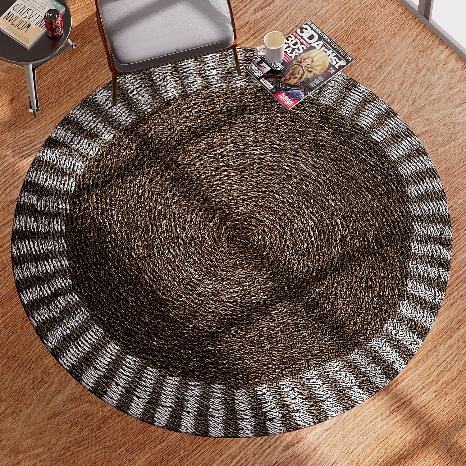 Bali Collection Handmade Woven Seagrass Rug - White and Light Brown