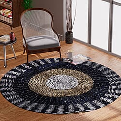 Bali Collection - 100% Handmade Woven Seagrass Rug (Size:100x1x100Cm) - White and Navy