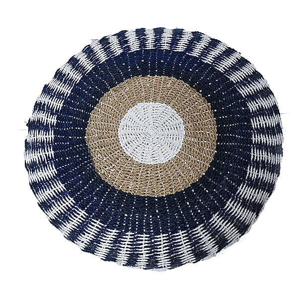 Bali Collection - 100% Handmade Woven Seagrass Rug (Size-100 Cm) - White and Navy