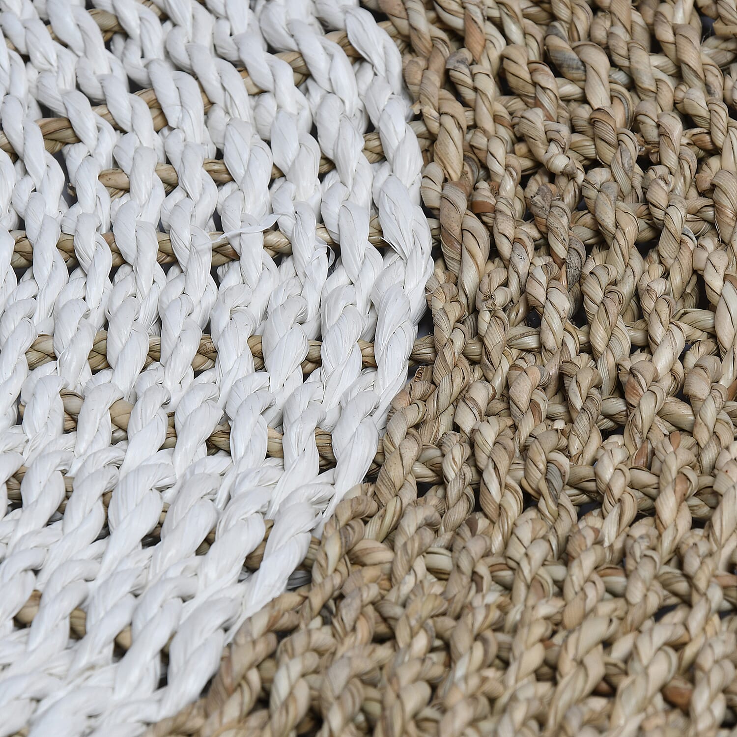 Bali Collection - 100% Handmade Woven Seagrass Rug (Size-100 Cm) - White and Lemon Yellow