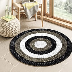 Bali Collection - 100% Handmade Woven Seagrass Rug (Size:100x1x100Cm) - White and Black