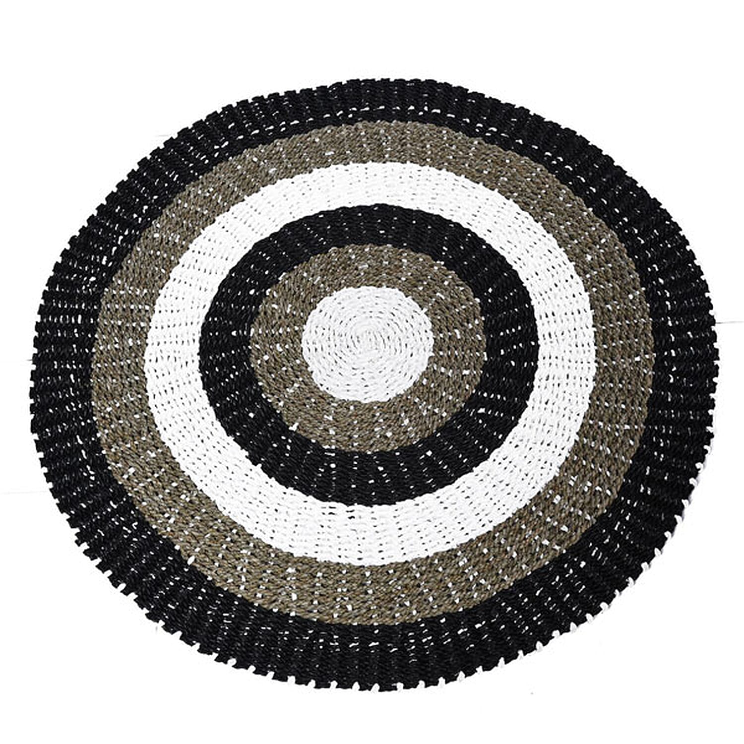 Bali Collection - 100% Handmade Woven Seagrass Rug (Size-100 Cm) - White, Black & Beige