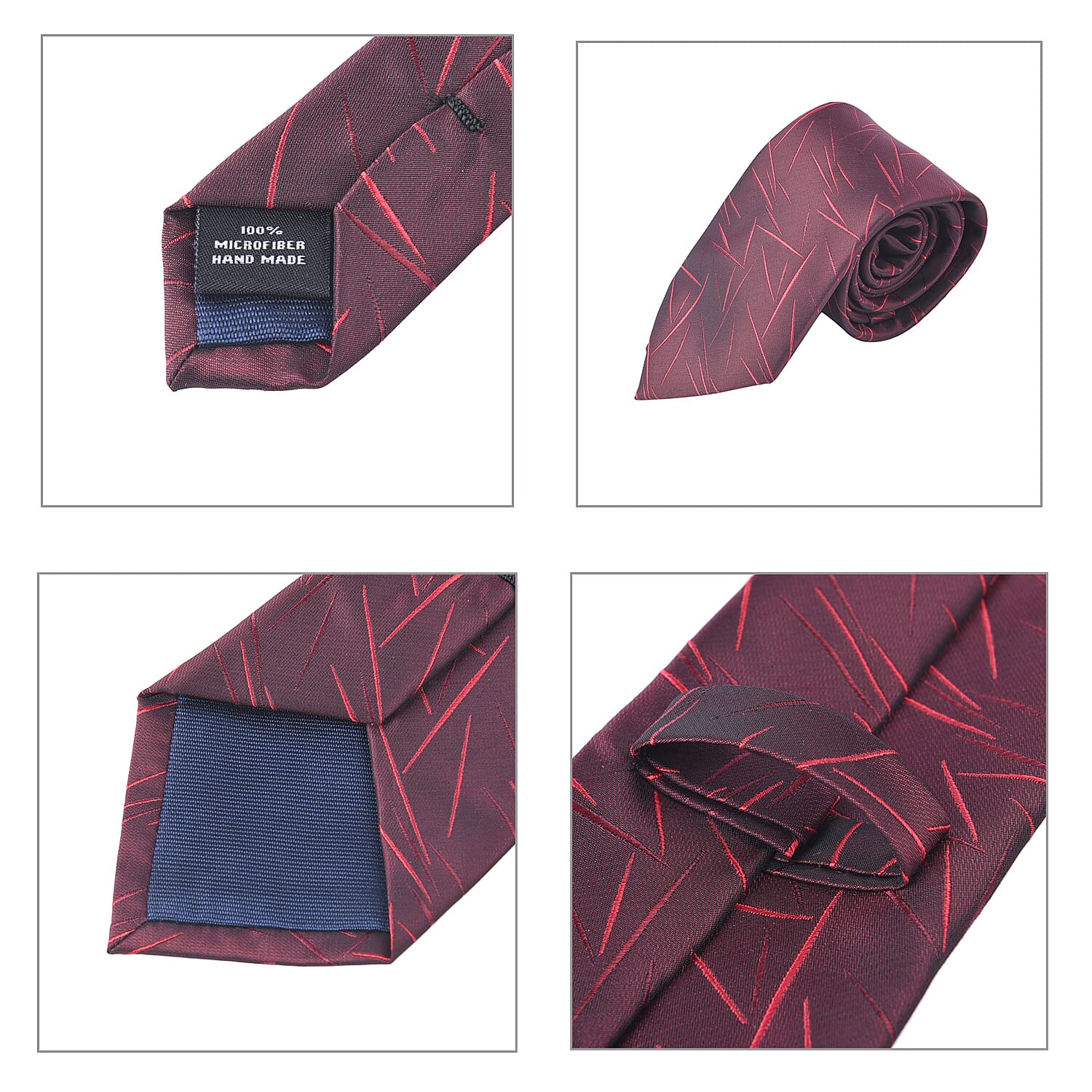 Mens Gift Set (Includes Cufflink, Bow Tie, Scarf, Tie Bar, Brooch, Tie) - Wine Red