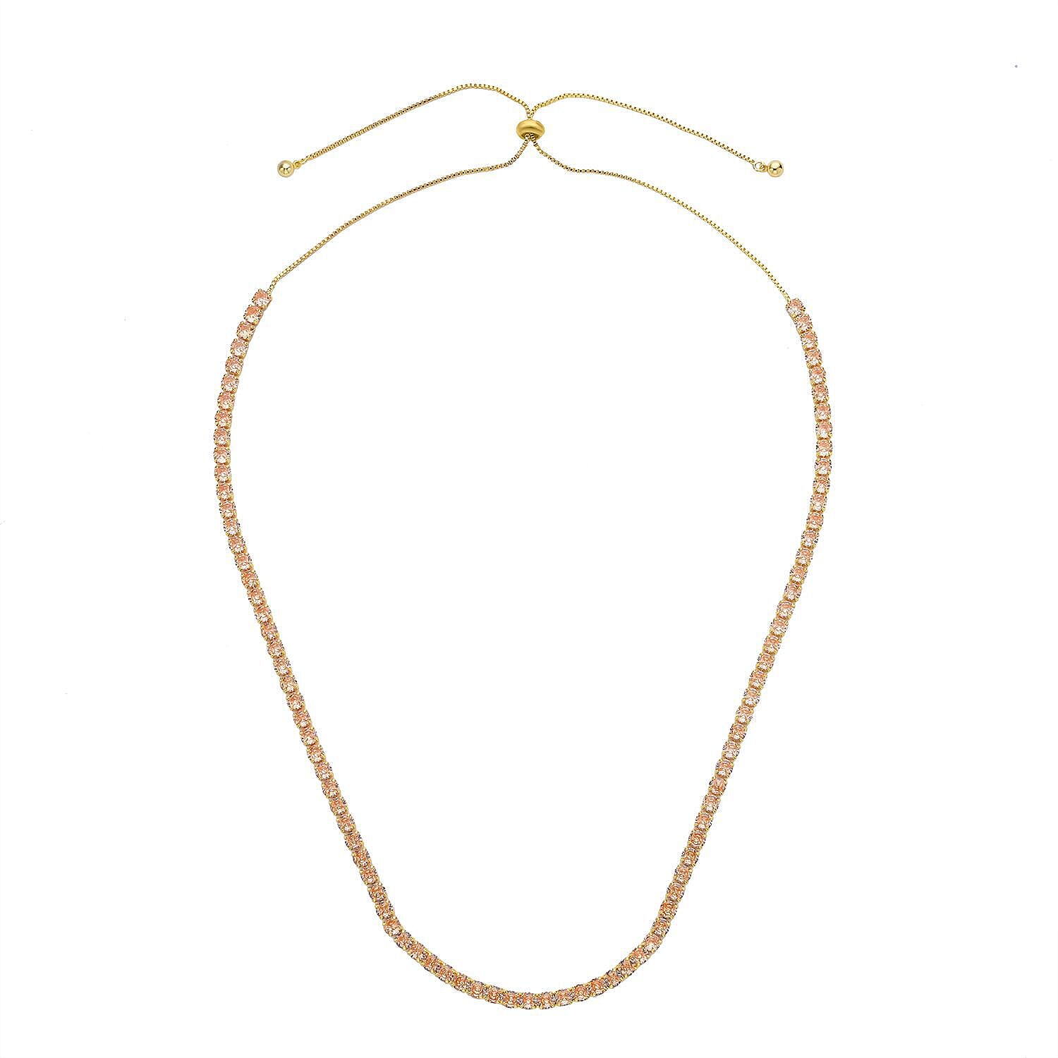 Simulated Champagne Sapphire Necklace (Size - 26 Adjustable) in Yellow Gold Tone