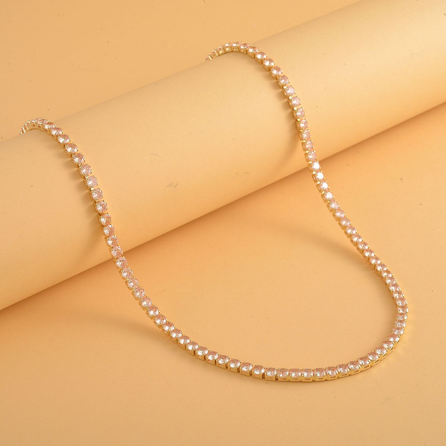 Simulated Champagne Sapphire Necklace (Size - 26 Adjustable) in Yellow Gold Tone