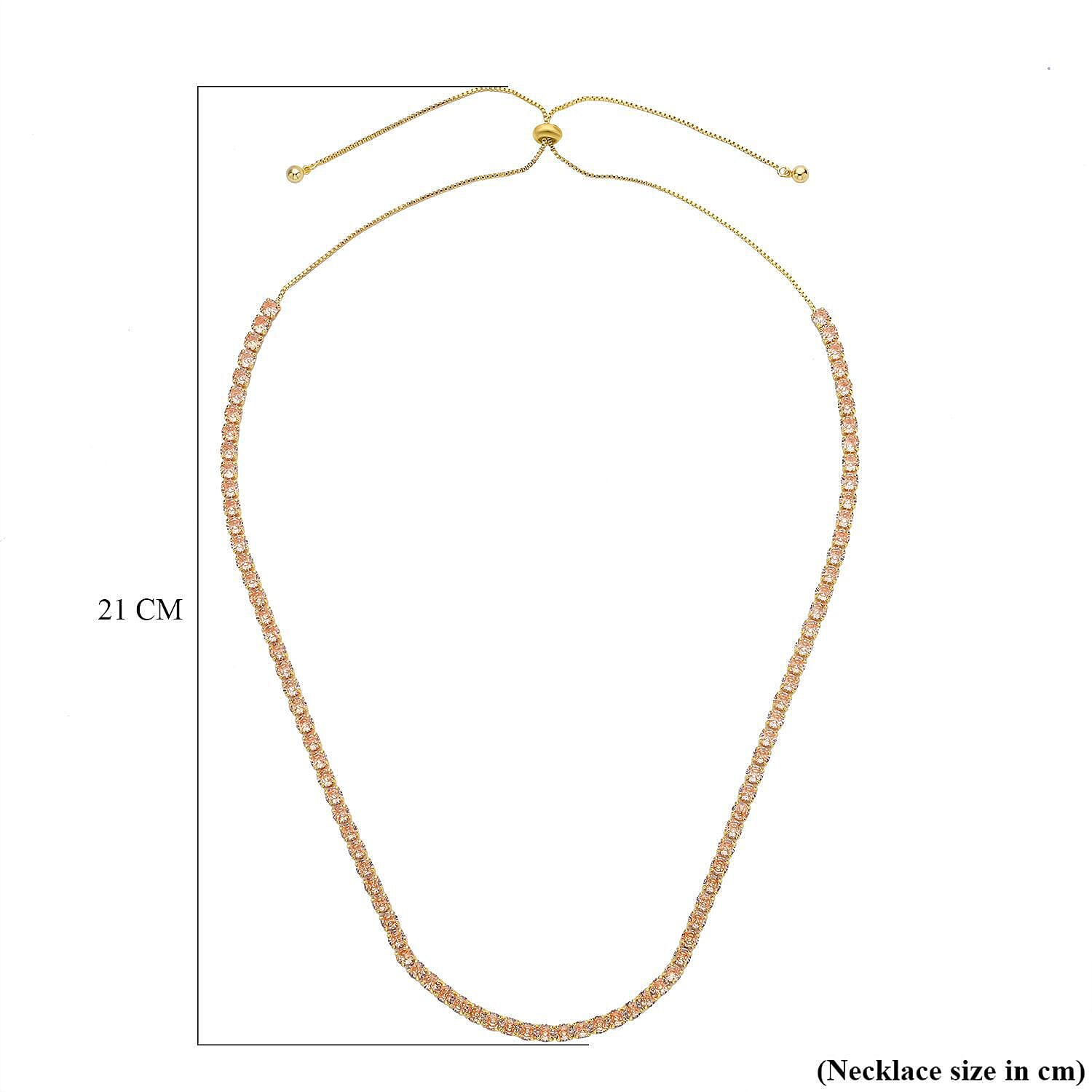 Simulated Champagne Sapphire Necklace (Size - 26 Adjustable) in Yellow Gold Tone
