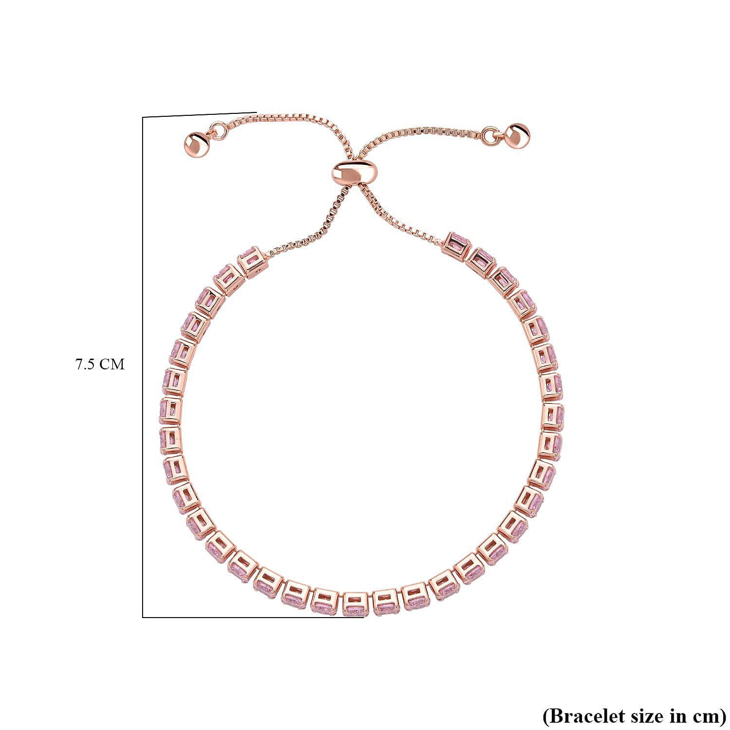 Simulated Pink Sapphire Adjustable Tennis Bolo Bracelet (Size - 6.5) in Rose Gold Tone