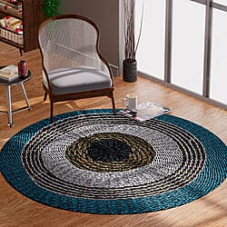 Bali Collection - 100% Handmade Woven Seagrass Rug (Size:100x1x100Cm) - White, Grey and Light Blue