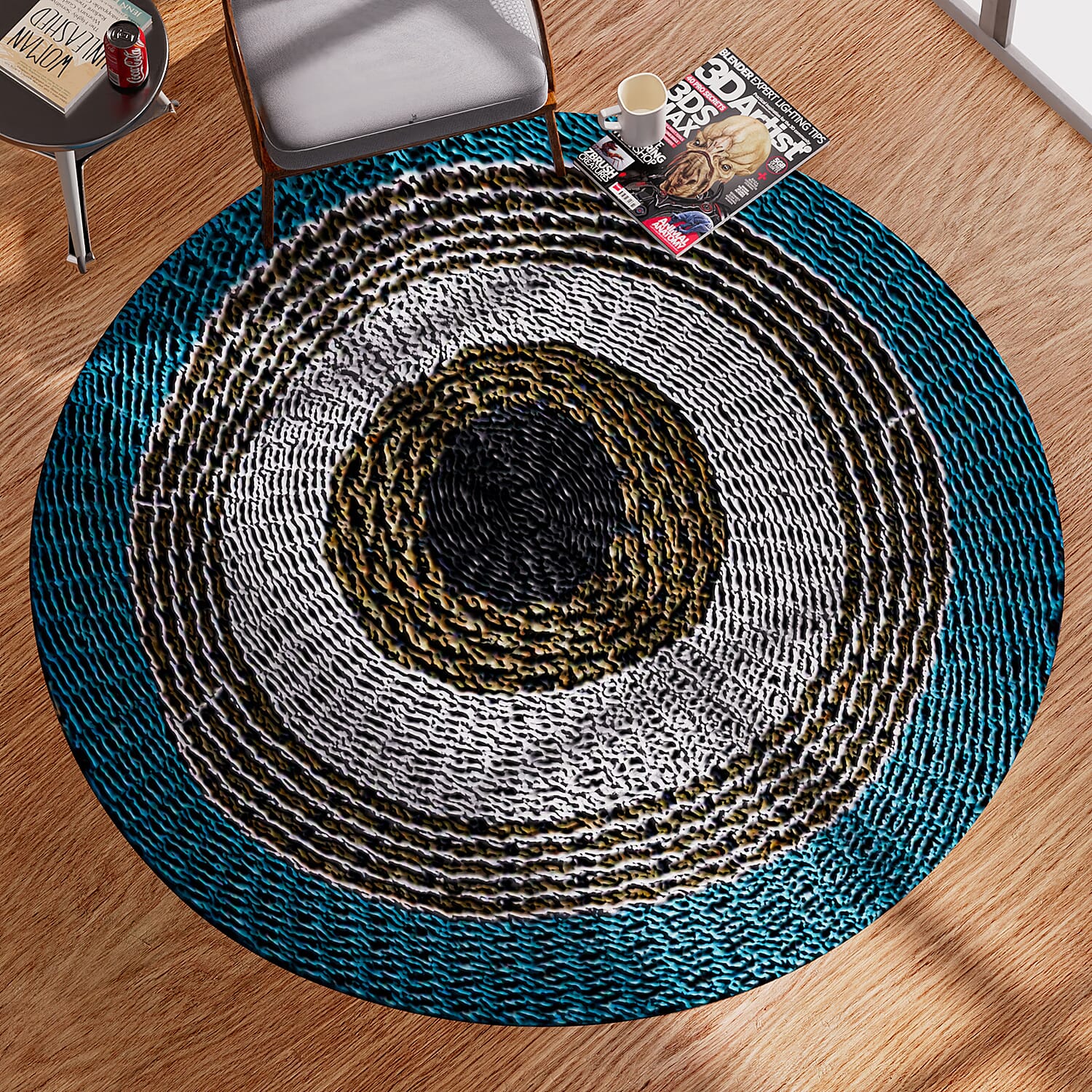 Bali Collection - 100% Handmade Woven Seagrass Rug (Size-100 Cm) - White, Grey and Light Blue