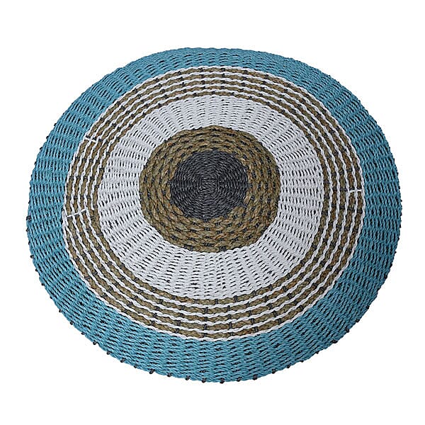 Bali Collection - 100% Handmade Woven Seagrass Rug (Size-100 Cm) - White, Grey and Light Blue