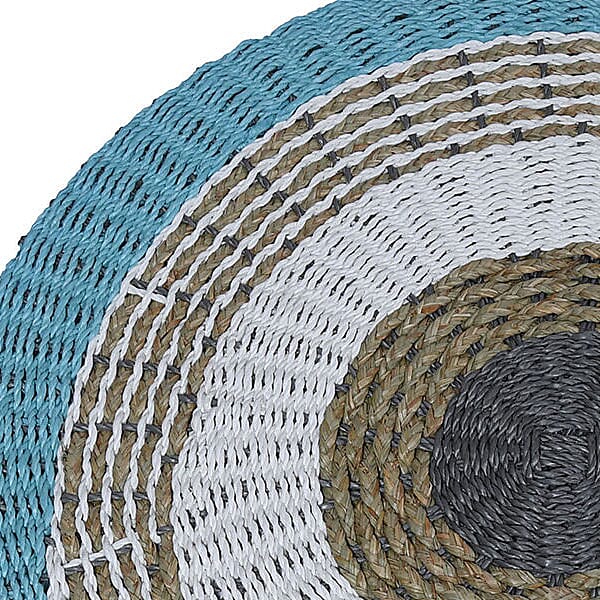 Bali Collection - 100% Handmade Woven Seagrass Rug (Size-100 Cm) - White, Grey and Light Blue