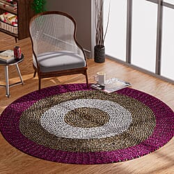 Bali Collection - 100% Handmade Woven Seagrass Rug (Size:100x1x100Cm) - White and Pink