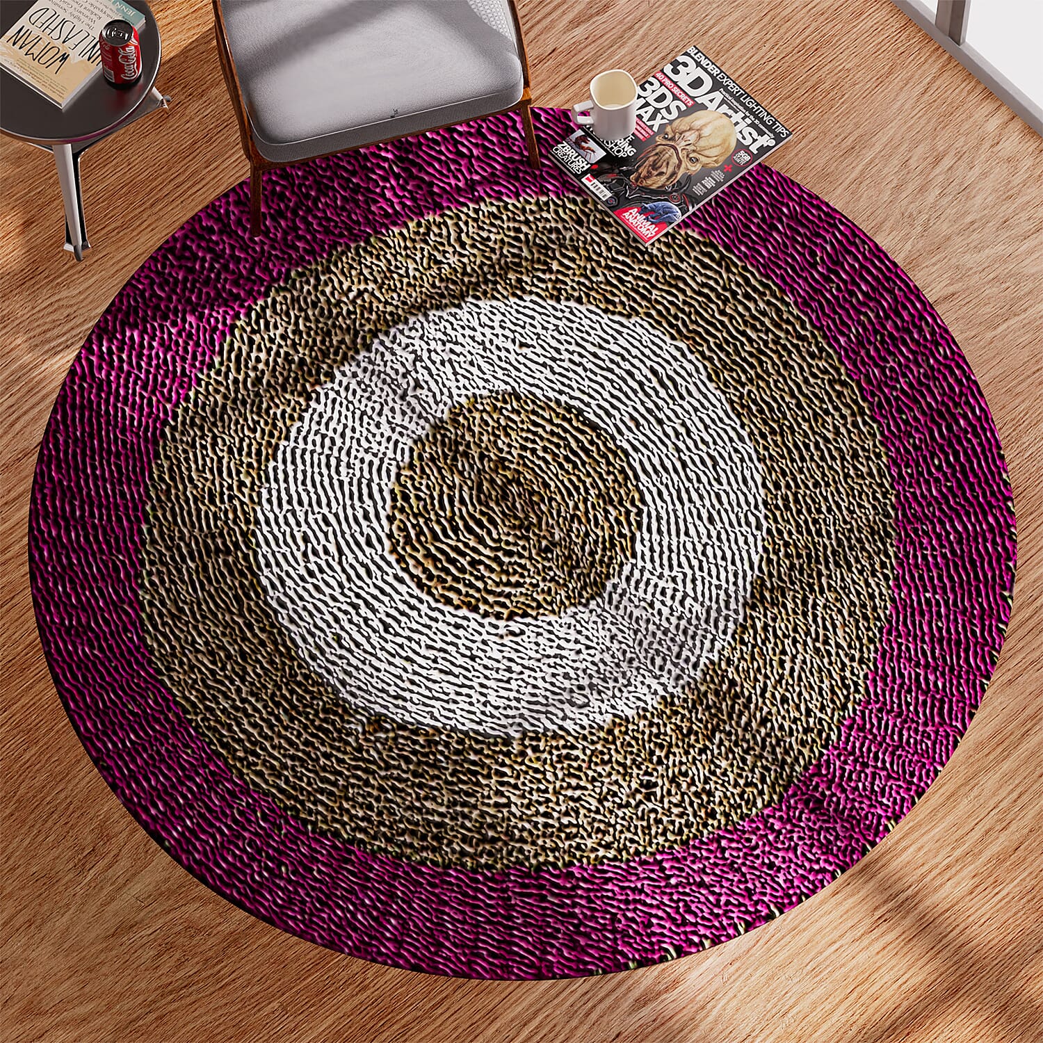 Bali Collection - 100% Handmade Woven Seagrass Rug (Size 100 Cm) - White and Pink