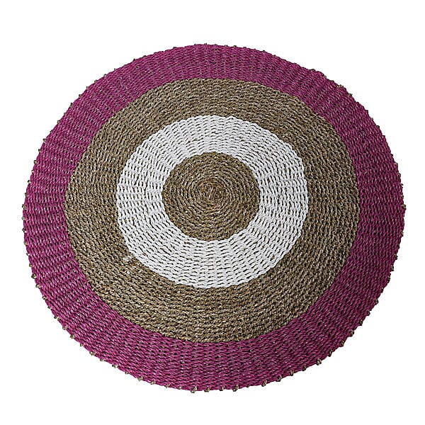 Bali Collection - 100% Handmade Woven Seagrass Rug (Size 100 Cm) - White and Pink
