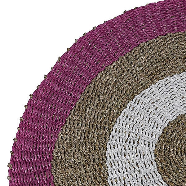 Bali Collection - 100% Handmade Woven Seagrass Rug (Size 100 Cm) - White and Pink
