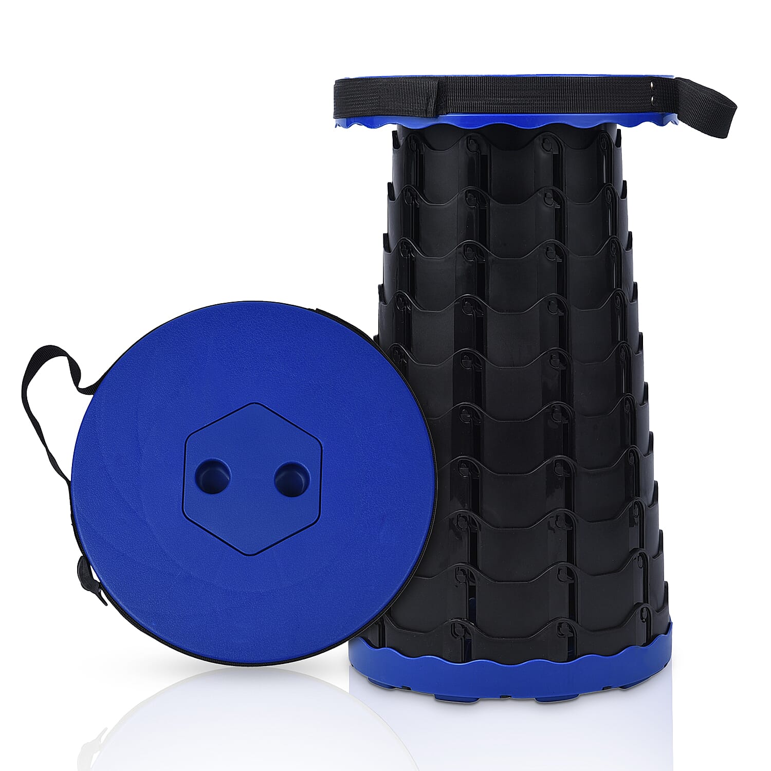 Portable Folding Stool with Strap (Size 25 Cm) - Blue & Black