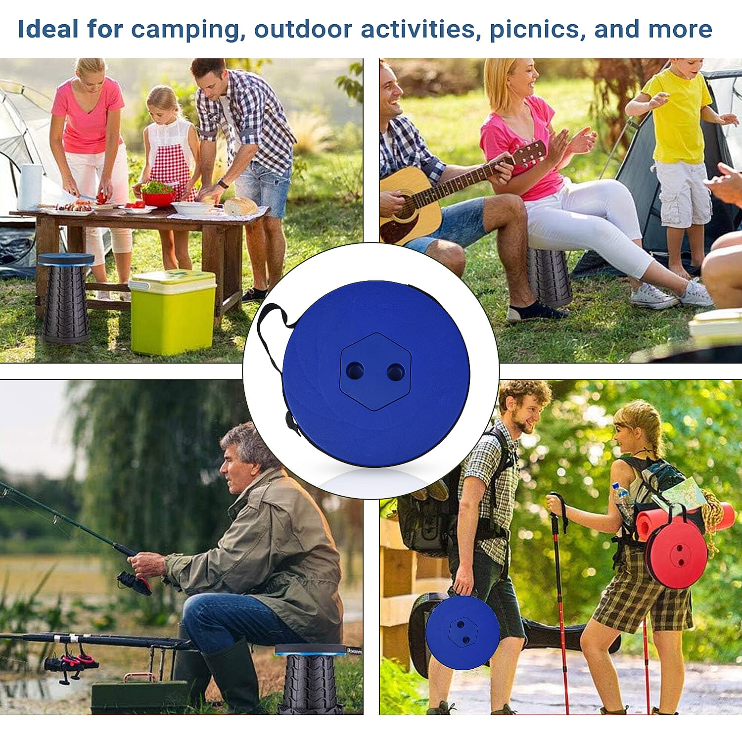 Portable Folding Stool with Strap (Size 25 Cm) - Blue & Black