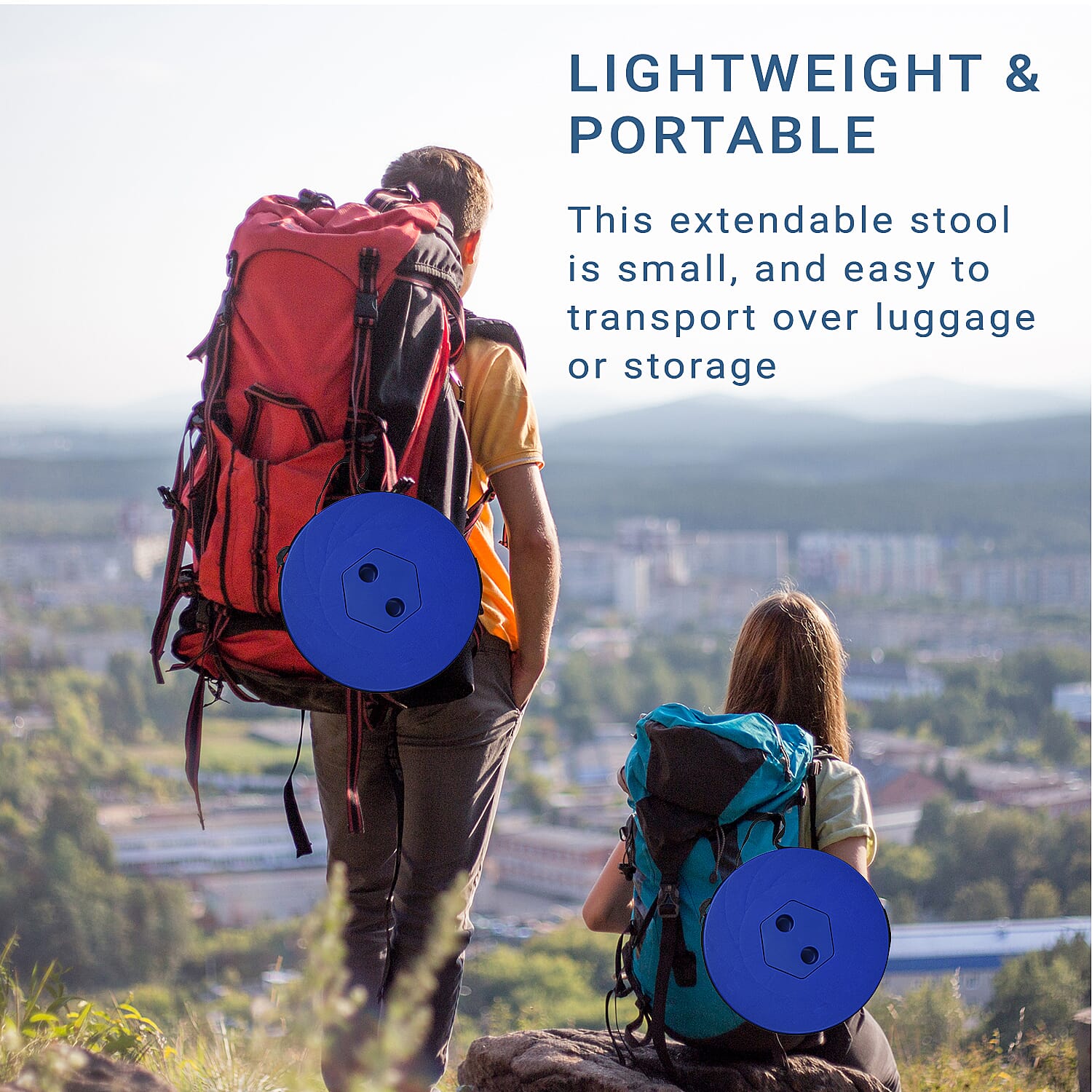 Portable Folding Stool with Strap (Size 25 Cm) - Blue & Black