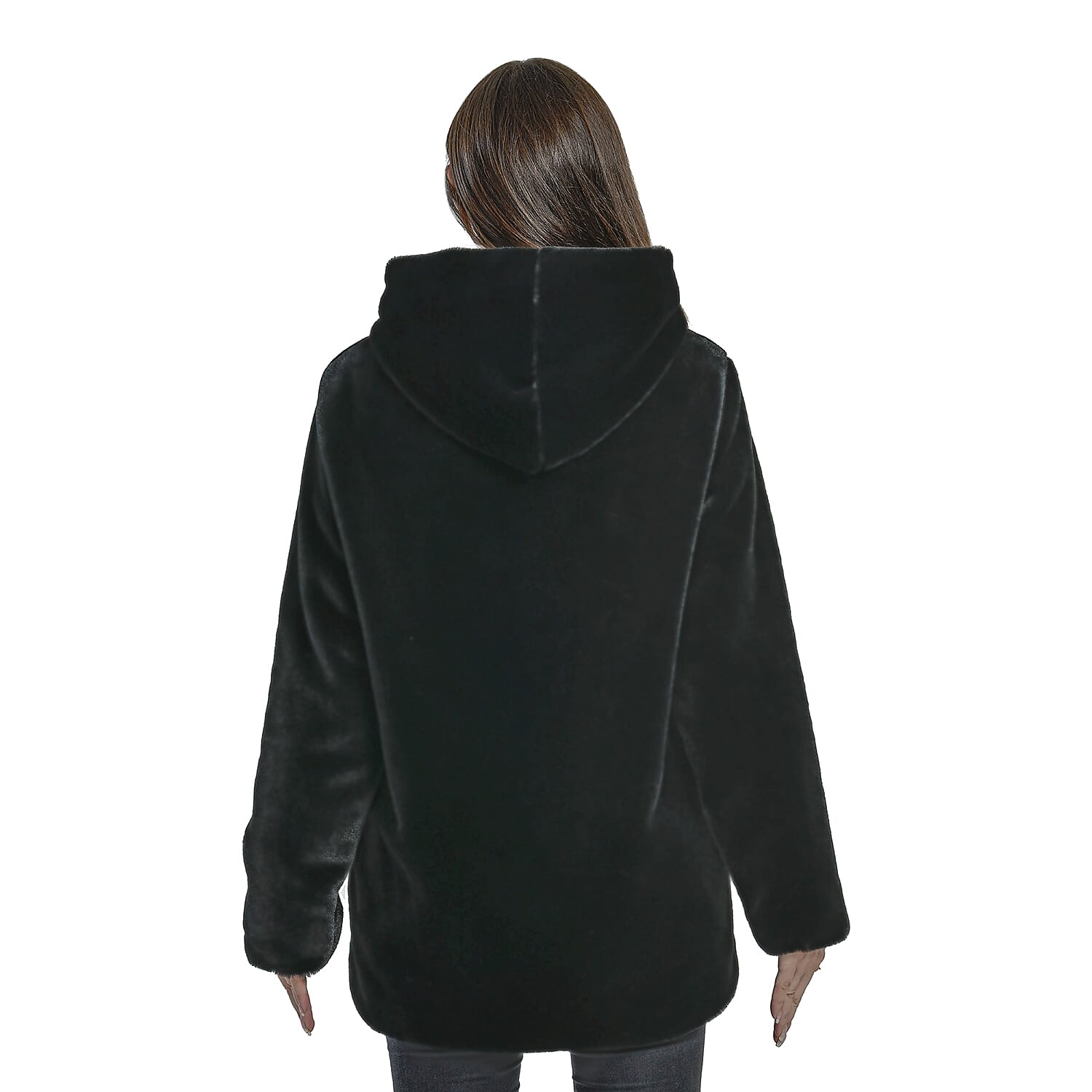 TAMSY Faux Fur Long Sleeved Coat - Black