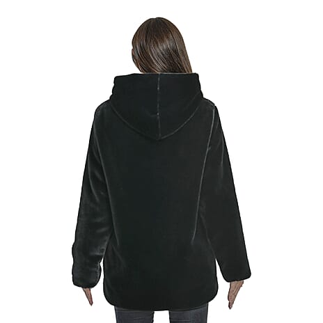 TAMSY Faux Fur Long Sleeved Coat (Size L, 16-18 ) - Black