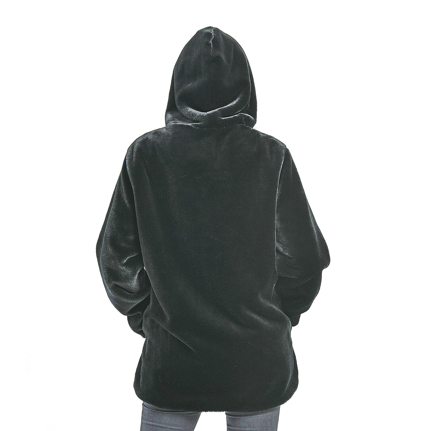 TAMSY Faux Fur Long Sleeved Coat - Black