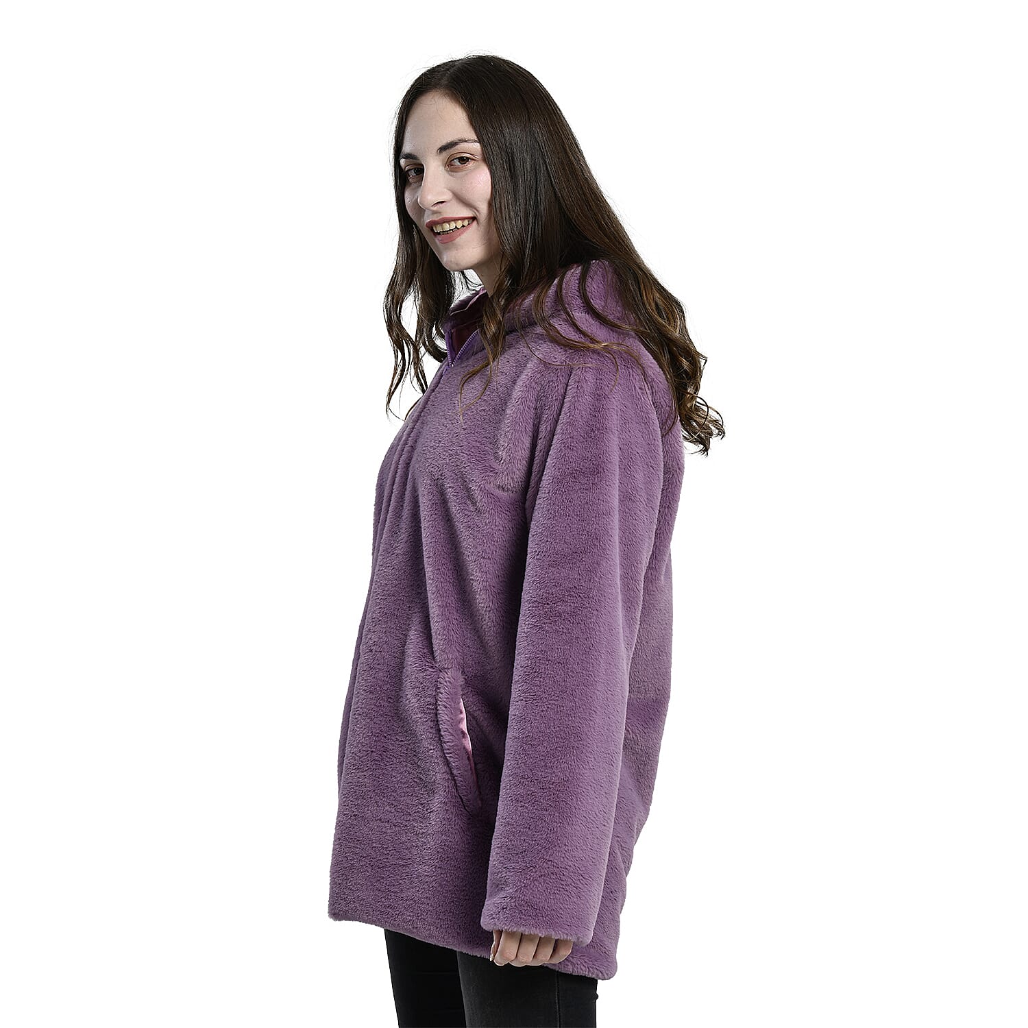 TAMSY Faux Fur Long Sleeved Hooded Coat (Size S, 8-10) - Purple