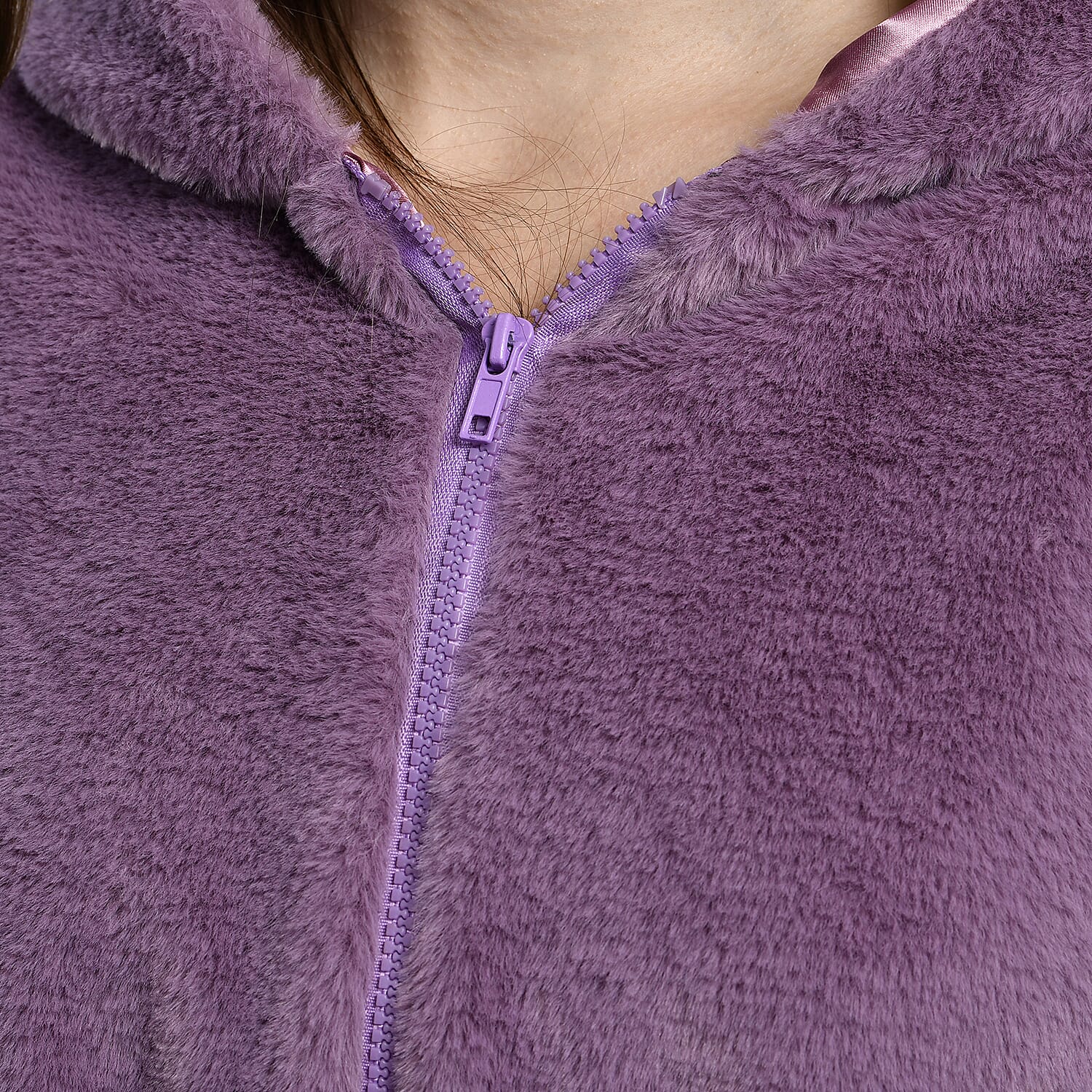 TAMSY Faux Fur Long Sleeved Hooded Coat (Size S, 8-10) - Purple