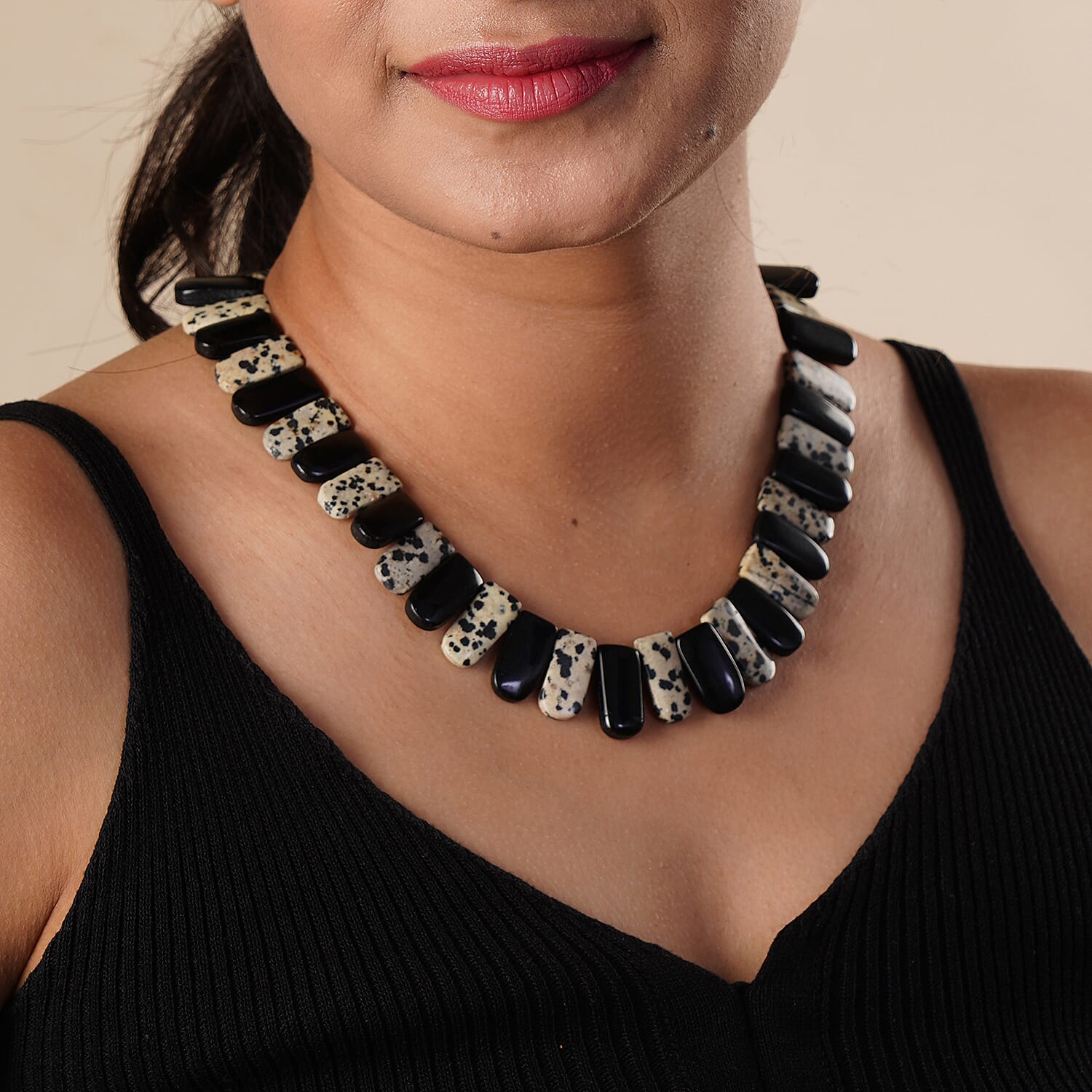 Black Onyx and White Howlite Necklace (Size-16)