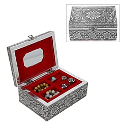 Oxidized Jewelry Box with Tray Flower & Leaf Pattern