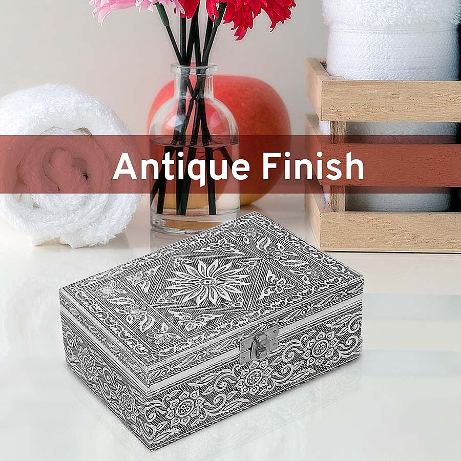 Oxidized Jewelry Box with Tray Flower & Leaf Pattern