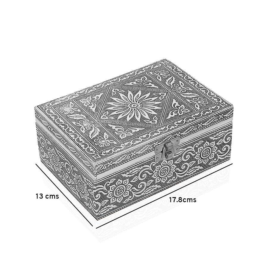 Oxidized Jewelry Box with Tray Flower & Leaf Pattern