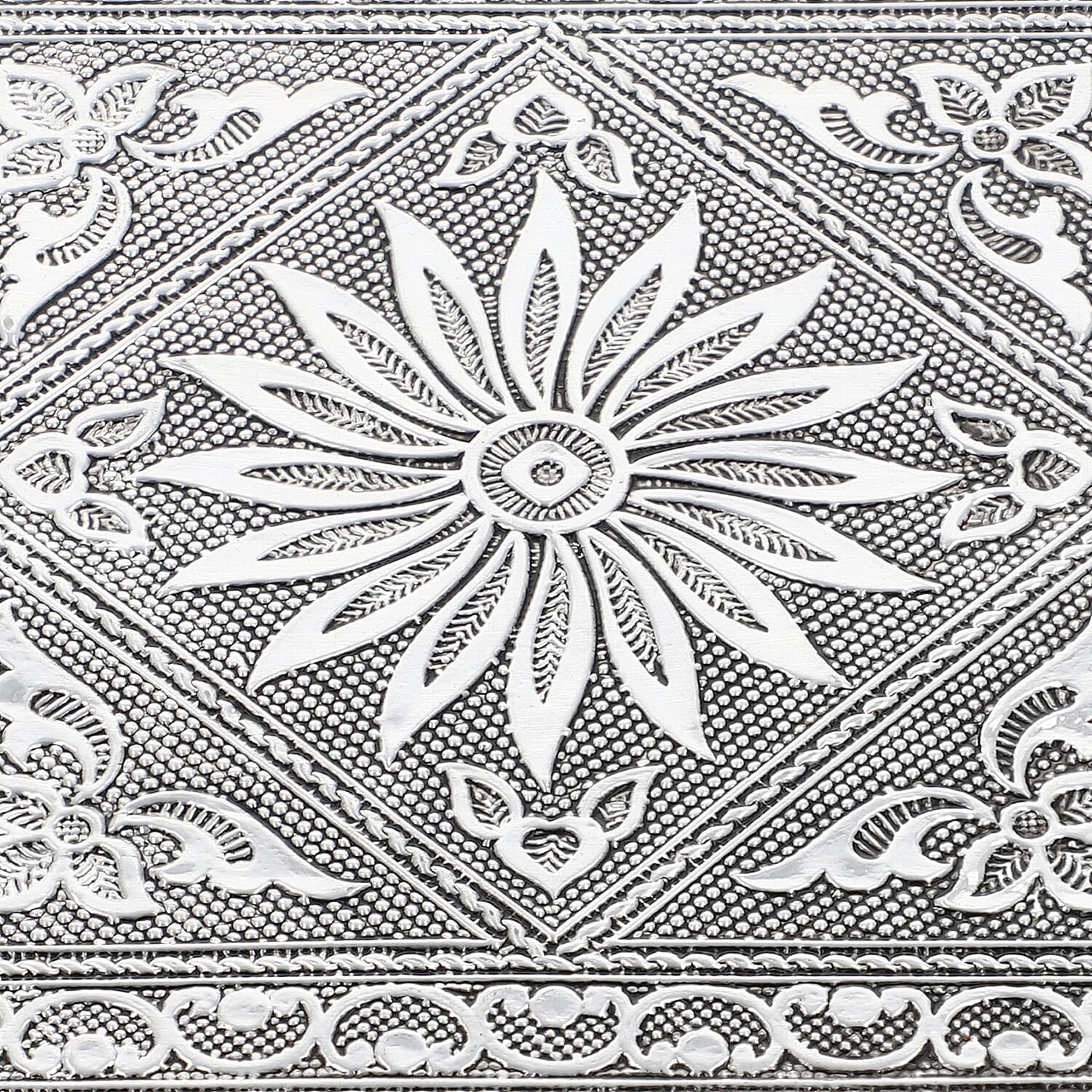 Oxidized Jewelry Box with Tray Flower & Leaf Pattern