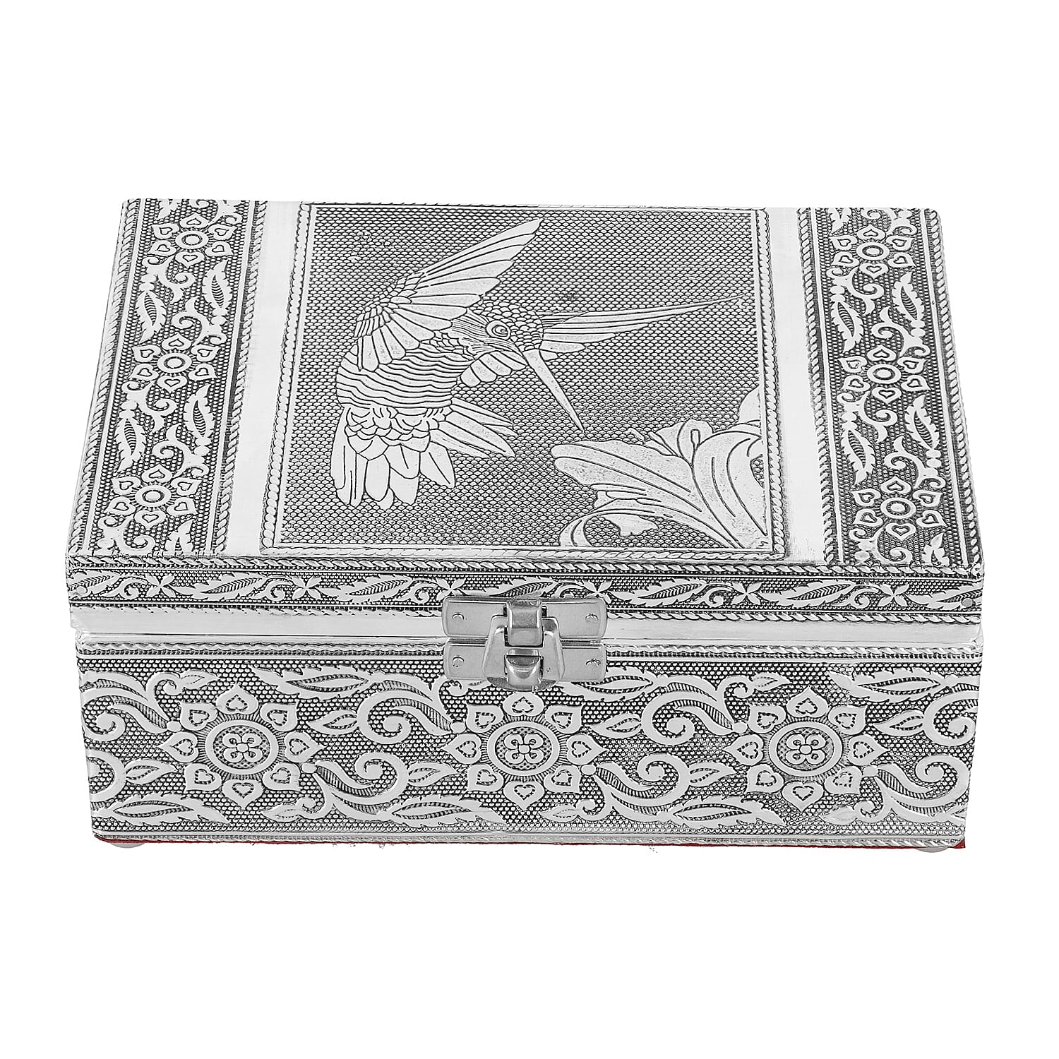 Portable Humming Bird Pattern Jewellery Box with Tray and Red Velvet Lining (Size 18x12x7Cm)