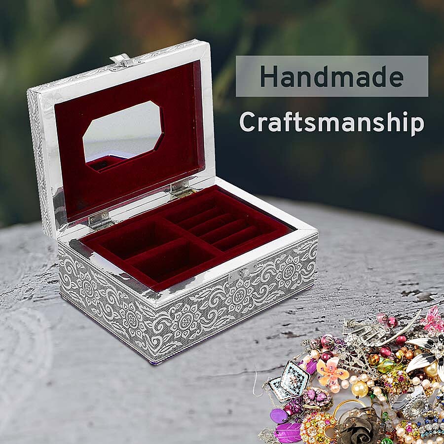 Portable Humming Bird Pattern Jewellery Box with Tray and Red Velvet Lining (Size 18x12x7Cm)
