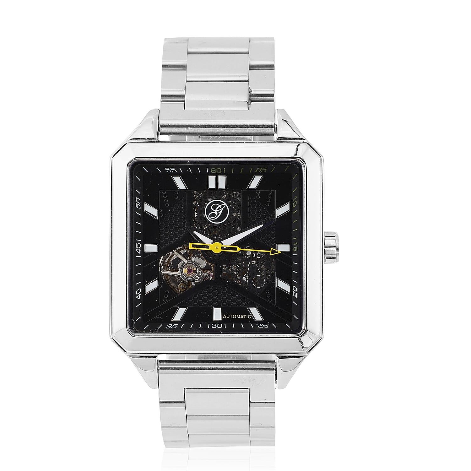 Close Out Deal - GENOA Automatic GENOA Automatic Movement Black Skeleton Style Dial 5 ATM Water Resistant Watch with Chain Strap in Silver Tone