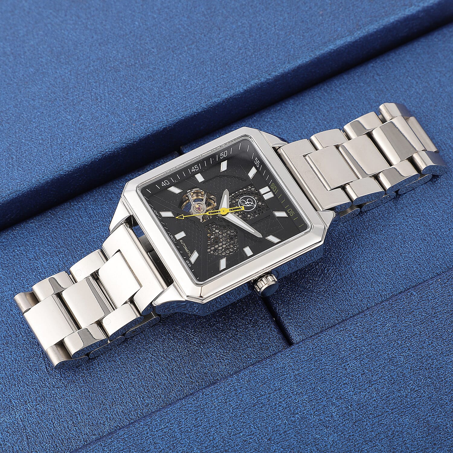 Close Out Deal - GENOA Automatic GENOA Automatic Movement Black Skeleton Style Dial 5 ATM Water Resistant Watch with Chain Strap in Silver Tone