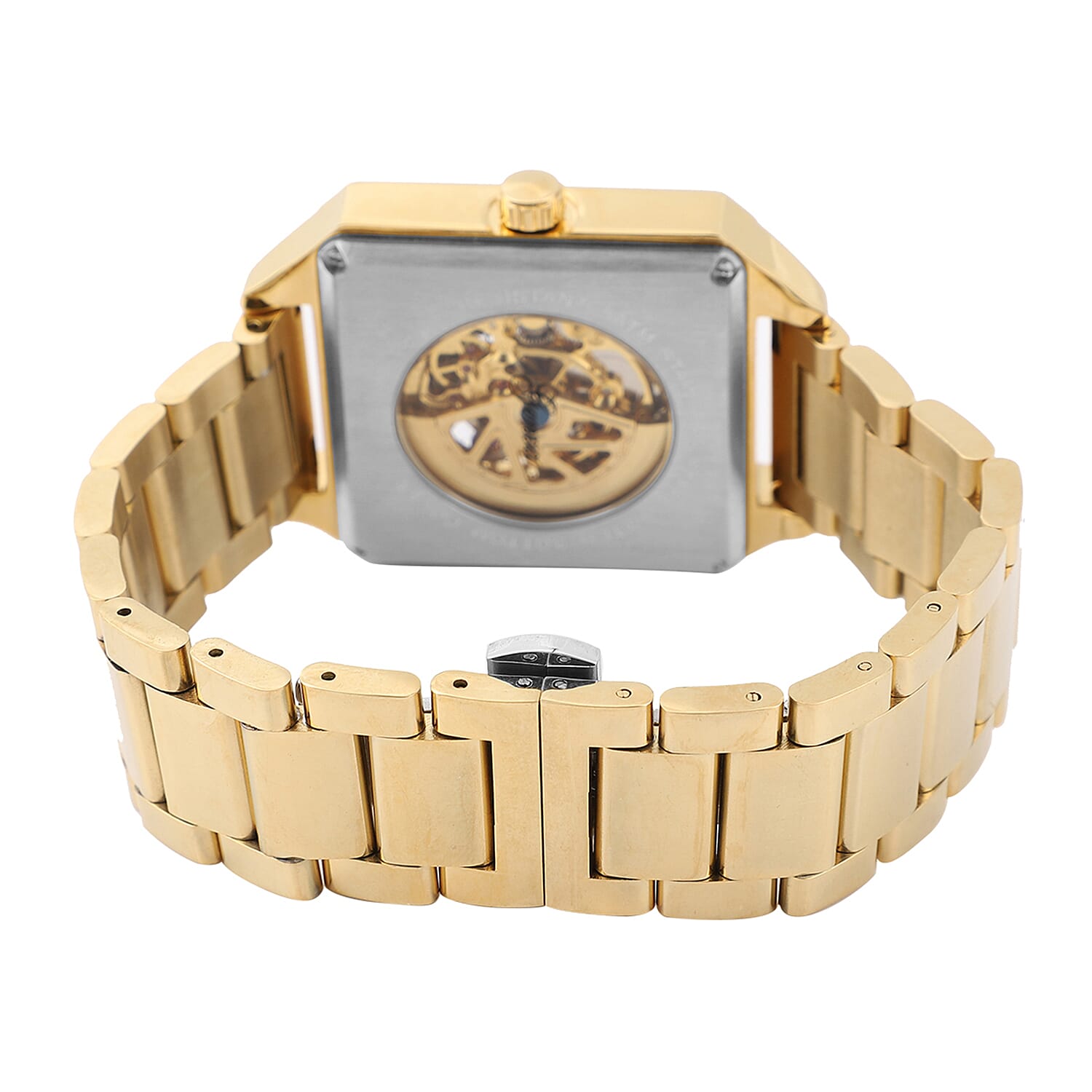 Close Out Deal - GENOA Automatic GENOA Automatic Movement Black Hollow Out Dial 5 ATM Water Resistant Watch with Chain Strap in Silver Tone