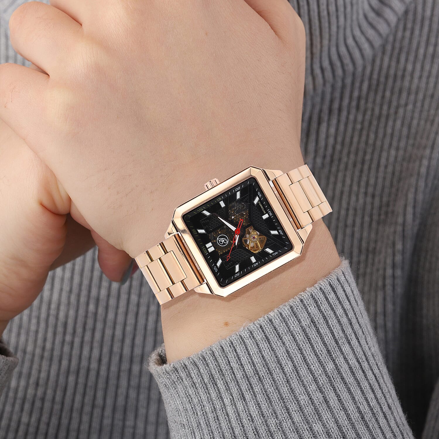 Close Out Deal - GENOA Automatic Movement 5 ATM Water Resistant Watch with Chain Strap in Rose Gold Tone