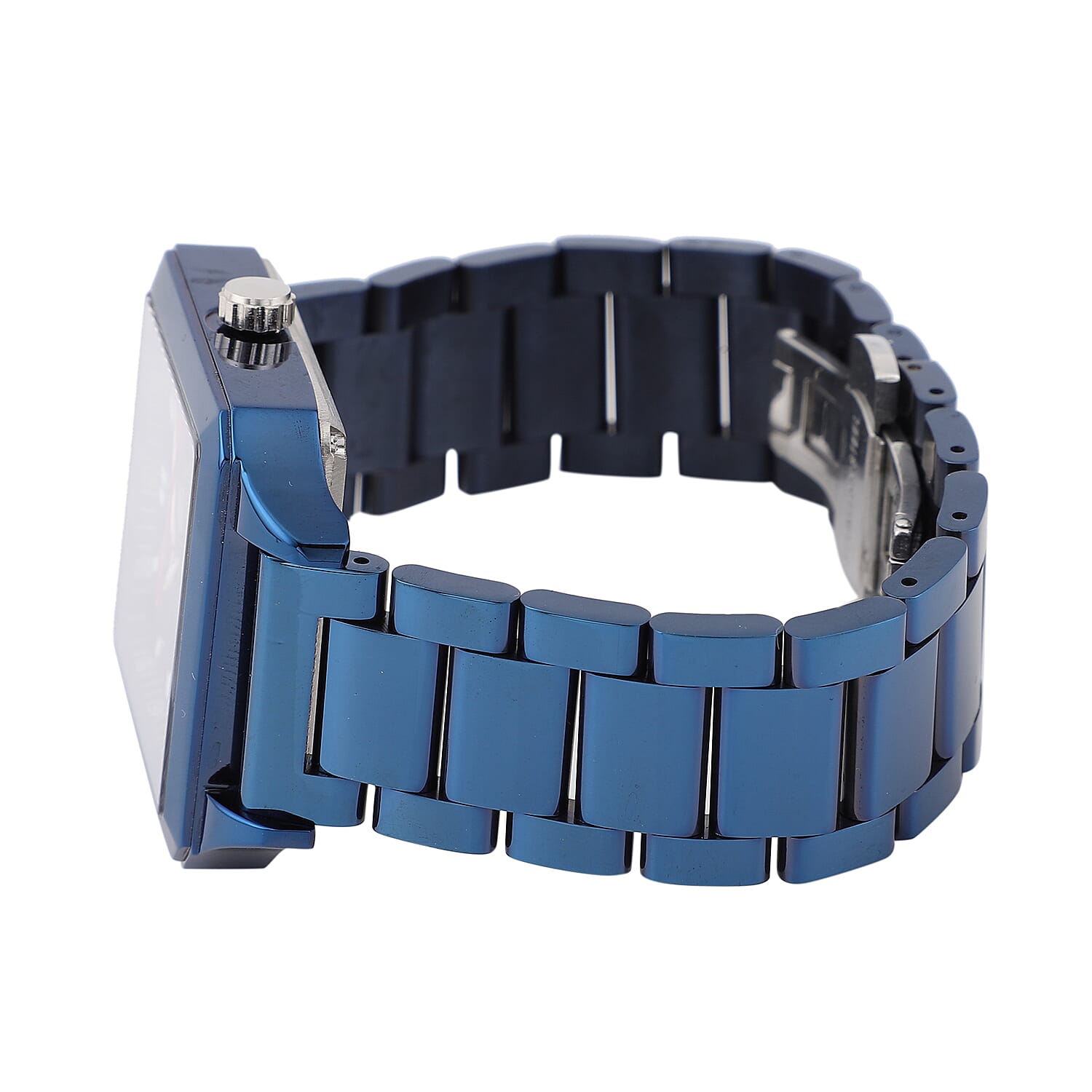 Close Out Deal - GENOA Automatic Movement 5 ATM Water Resistant Watch with Chain Strap and Butterfly Buckle Clasp in Blue Tone with 40x40 mm case