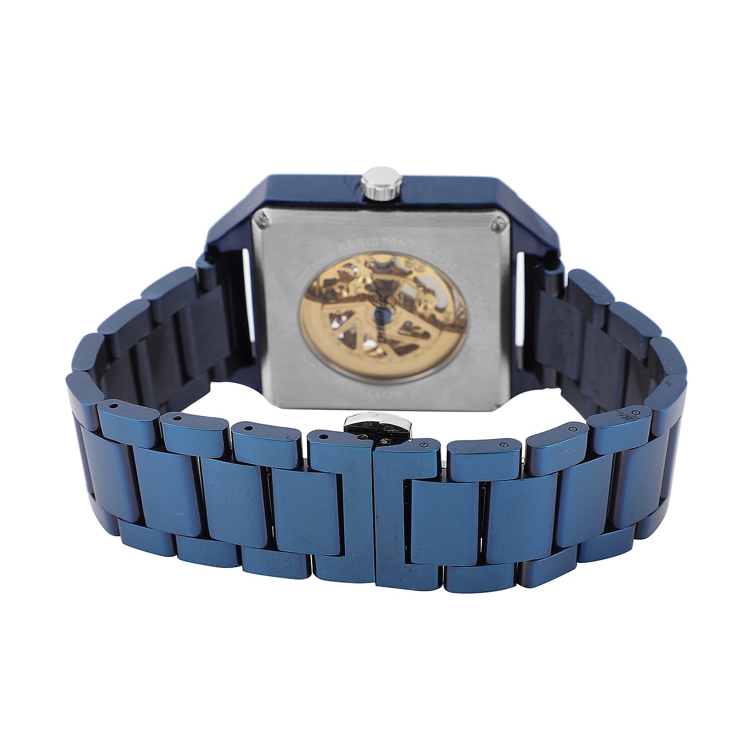 Close Out Deal - GENOA Automatic Movement 5 ATM Water Resistant Watch with Chain Strap and Butterfly Buckle Clasp in Blue Tone with 40x40 mm case