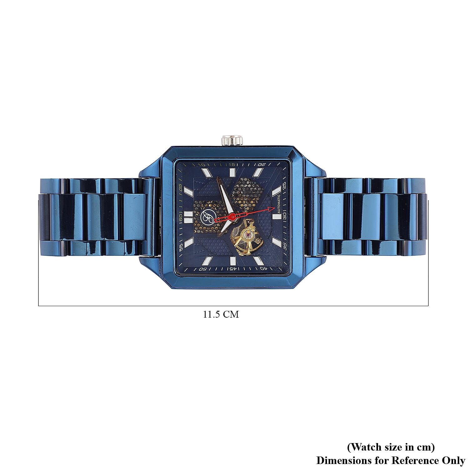 Close Out Deal - GENOA Automatic Movement 5 ATM Water Resistant Watch with Chain Strap and Butterfly Buckle Clasp in Blue Tone with 40x40 mm case
