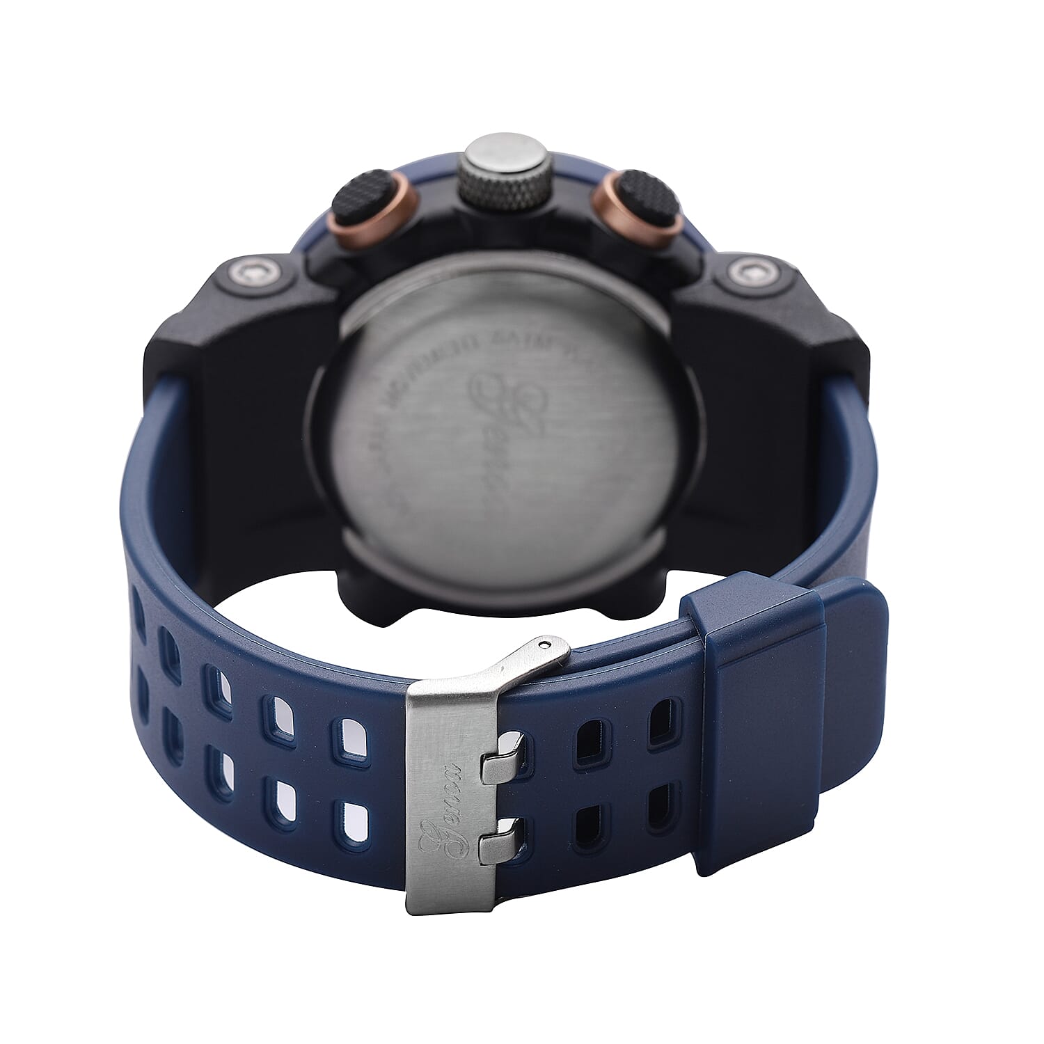 GENOA Japanese and Electronic Movement 5 ATM Water Resistant Watch with Stainless Steel Back and Navy Blue TPU Strap - Black