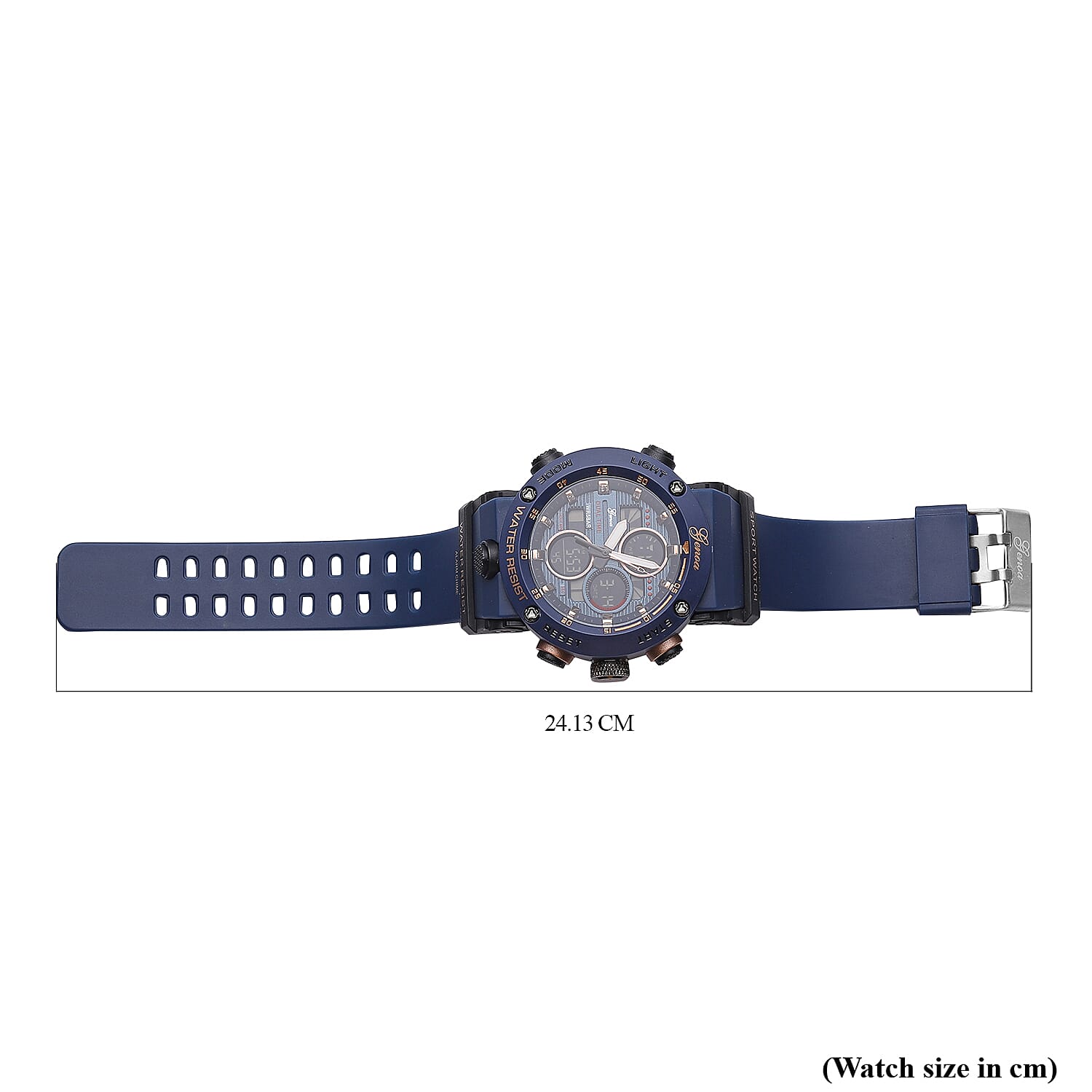 GENOA Japanese and Electronic Movement 5 ATM Water Resistant Watch with Stainless Steel Back and Navy Blue TPU Strap - Black