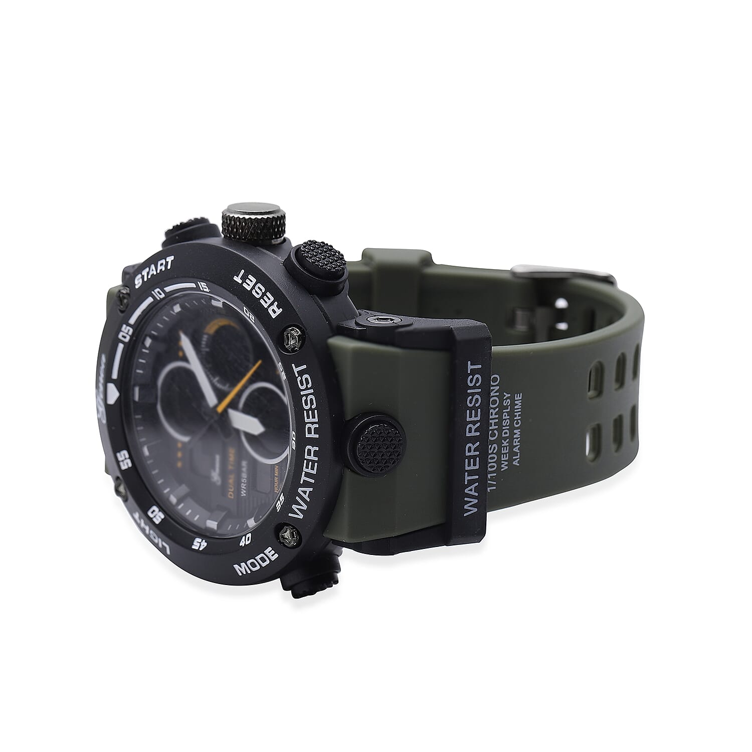 GENOA Japanese and Electronic Movement 5 ATM Water Resistant Watch with Stainless Steel Back and Green TPU Strap - Black