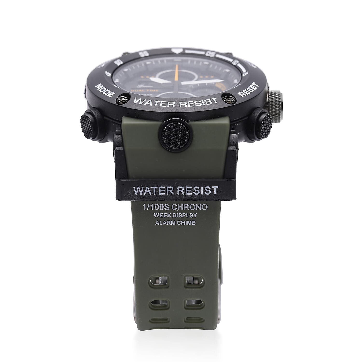 GENOA Japanese and Electronic Movement 5 ATM Water Resistant Watch with Stainless Steel Back and Green TPU Strap - Black