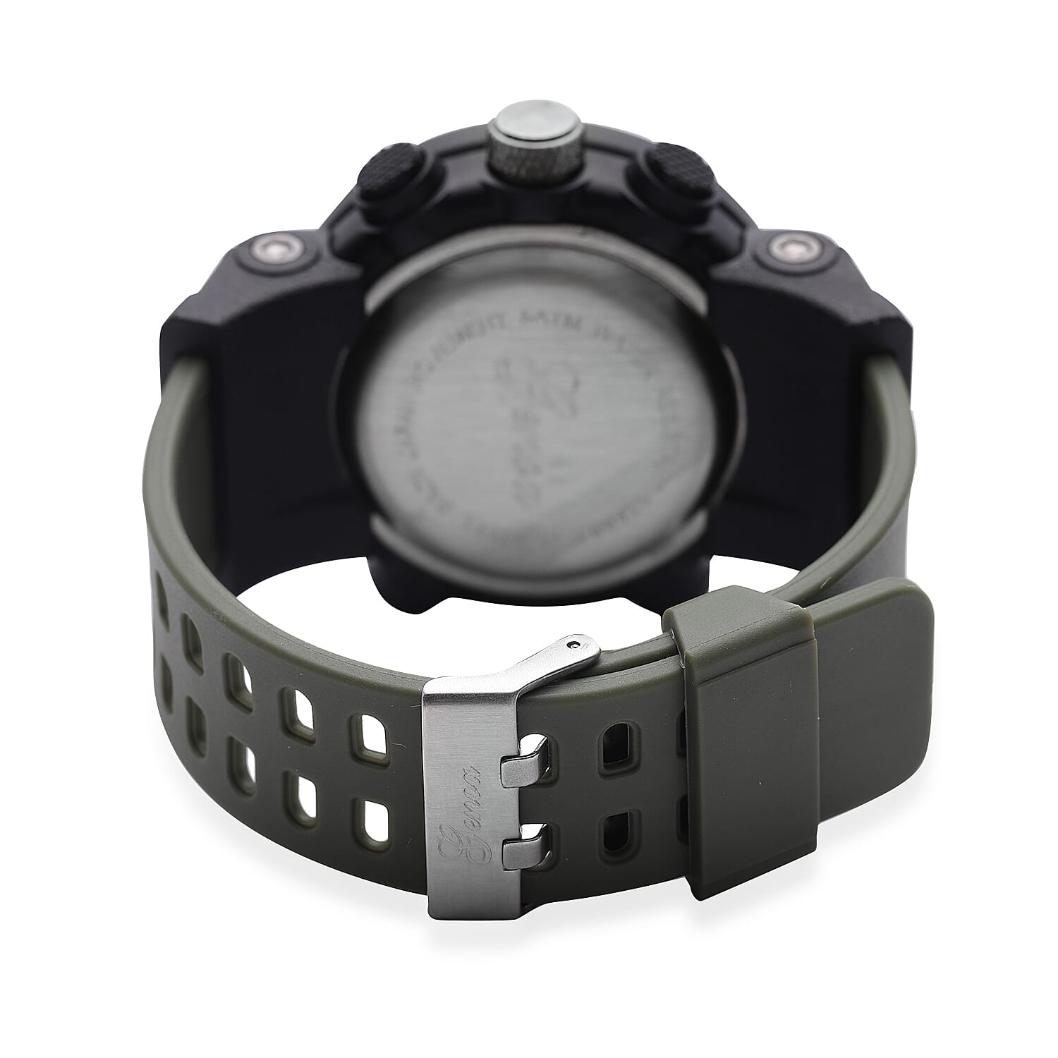 GENOA Japanese and Electronic Movement 5 ATM Water Resistant Watch with Stainless Steel Back and Green TPU Strap - Black
