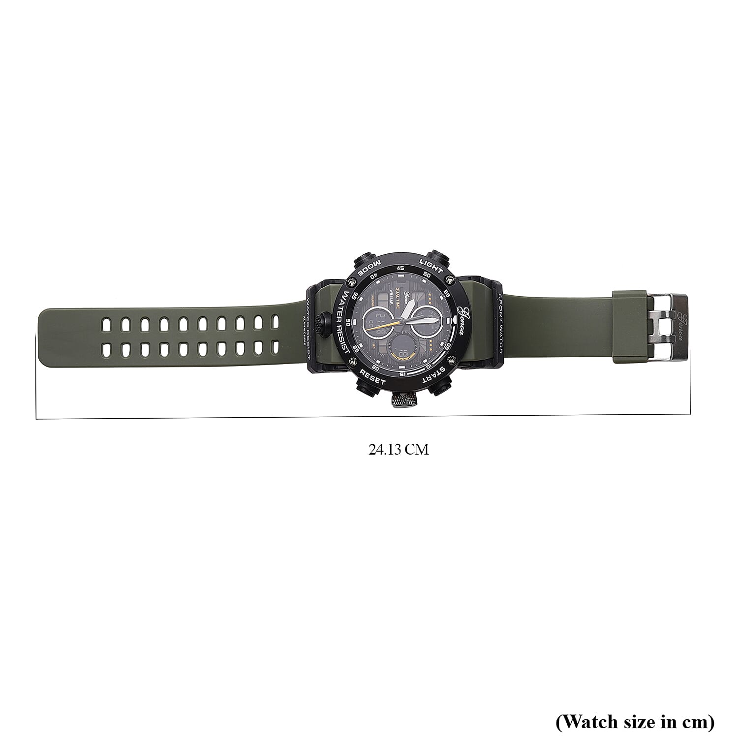 GENOA Japanese and Electronic Movement 5 ATM Water Resistant Watch with Stainless Steel Back and Green TPU Strap - Black