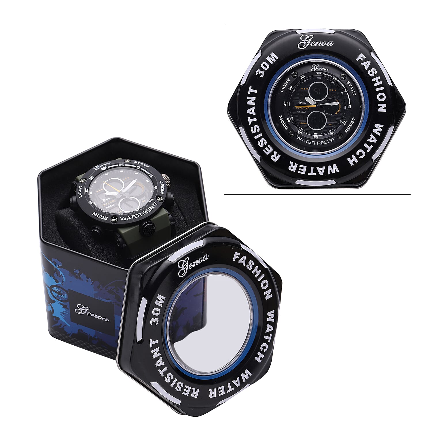 GENOA Japanese and Electronic Movement 5 ATM Water Resistant Watch with Stainless Steel Back and Green TPU Strap - Black